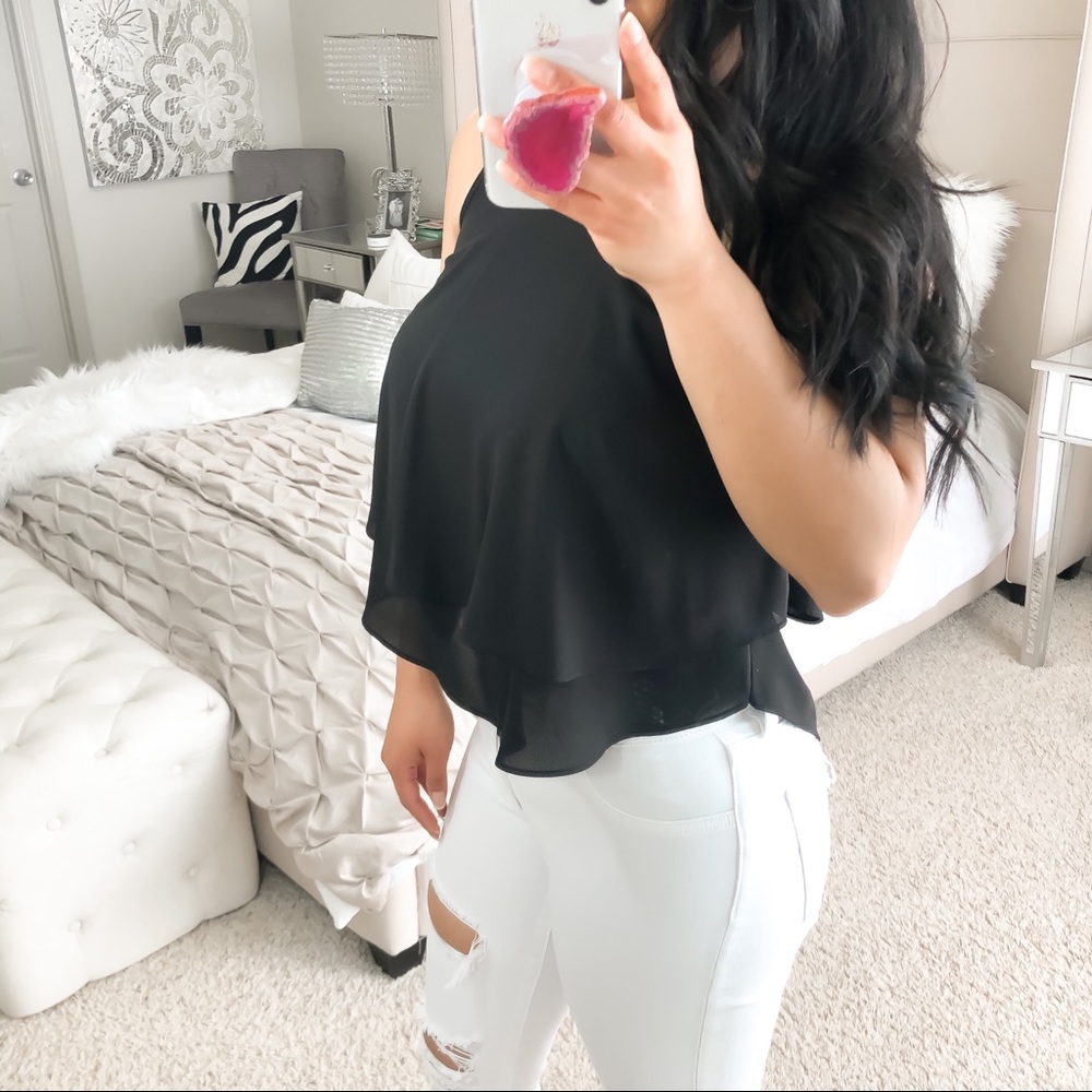 Intu xs black round neck double layer mesh  crop top - Picture 5 of 7